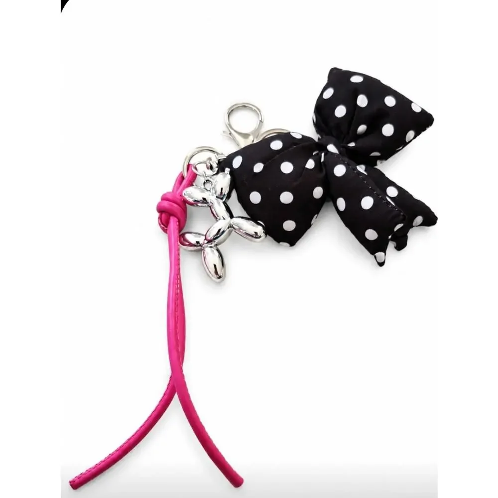 Bundle Bag Charm Polka Dot Bow Silver Balloon Charm and Pink Tassle